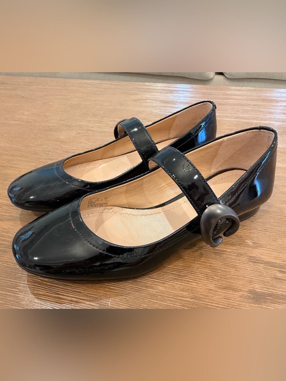Coach Black Patent Sculpted C Mary Jane Flats with Buckle